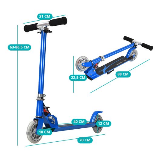 Összecsukható alumínium LED világító kerekű gyermek roller kék