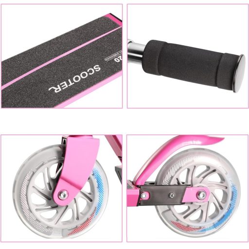 Összecsukható alumínium LED világító kerekű gyermek roller rózsaszín