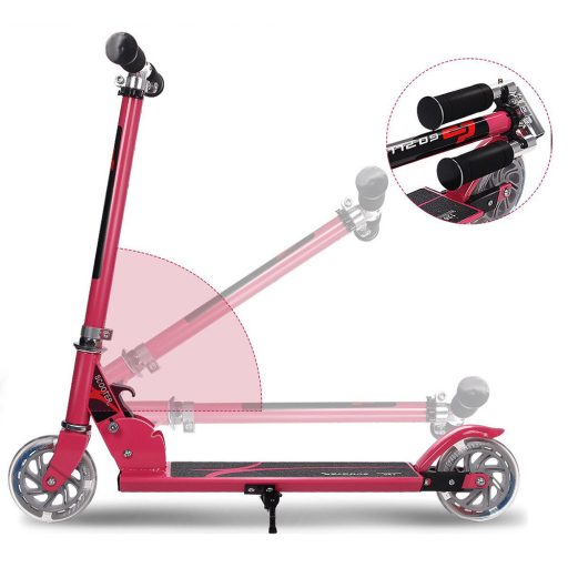 Összecsukható alumínium LED világító kerekű gyermek roller rózsaszín