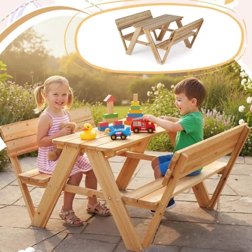 Gyerek piknikasztal, natúr