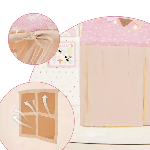 Gyermek játszóház fényfüzérrel, rózsaszín