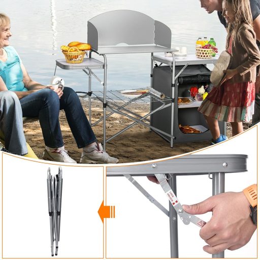 Összecsukható kempingasztal tárolóval