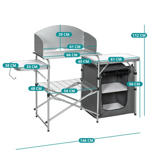 Összecsukható kempingasztal tárolóval