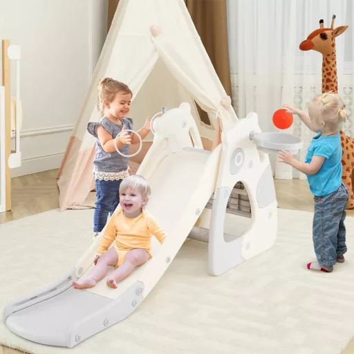 Összecsukható csúszda kosárpalánkkal, gyűrűdobálóval