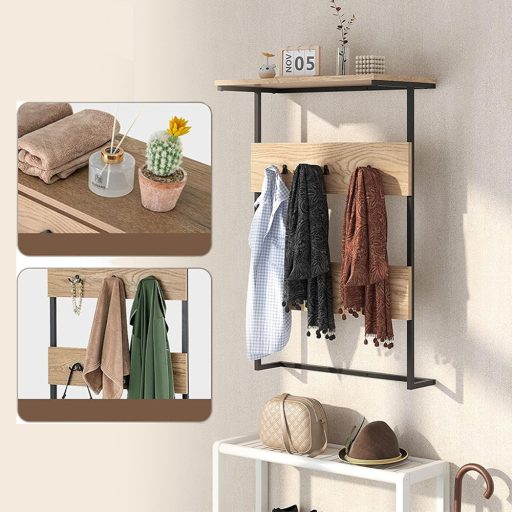 Fali tartó 6 akasztóval és polccal - natúr