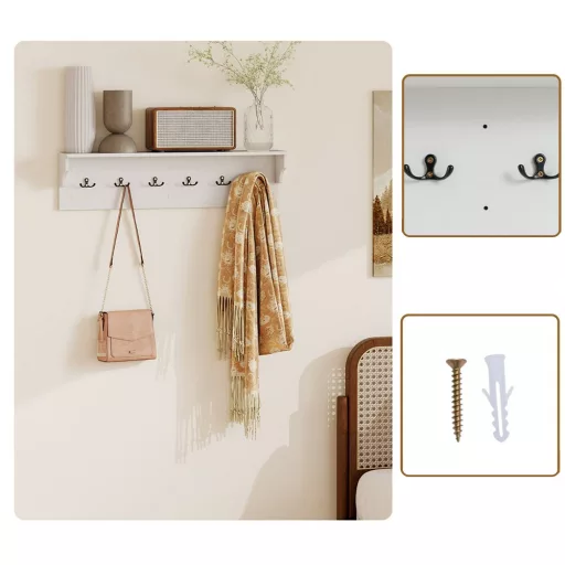 6 akasztós falipolc, fehér