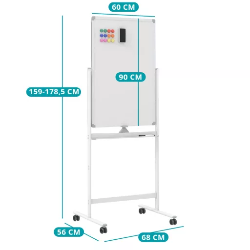 Átfordítható mágnestábla kiegészítőkkel, 60 x 90 cm
