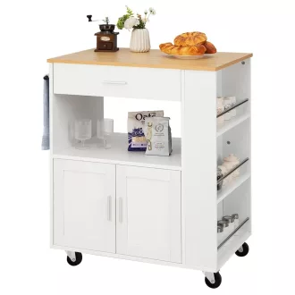 Gurulós tálalókocsi oldalán 3 fűszertartóval