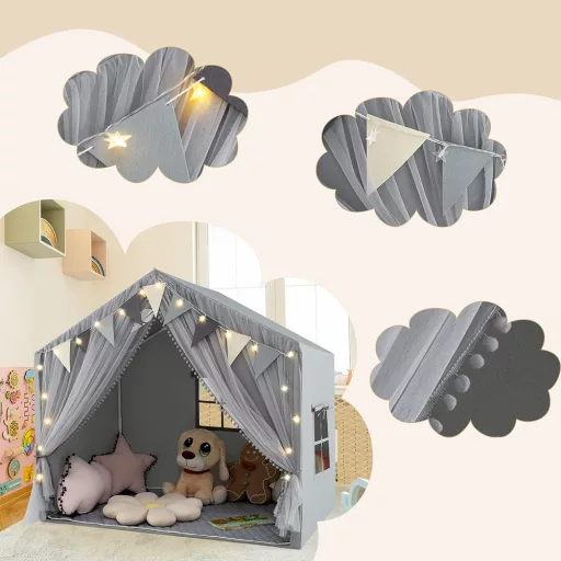 Játszósátor csillagfényekkel, szürke