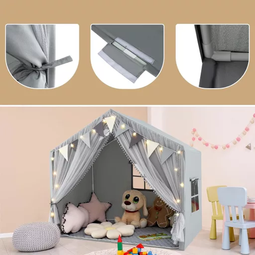 Játszósátor csillagfényekkel, szürke