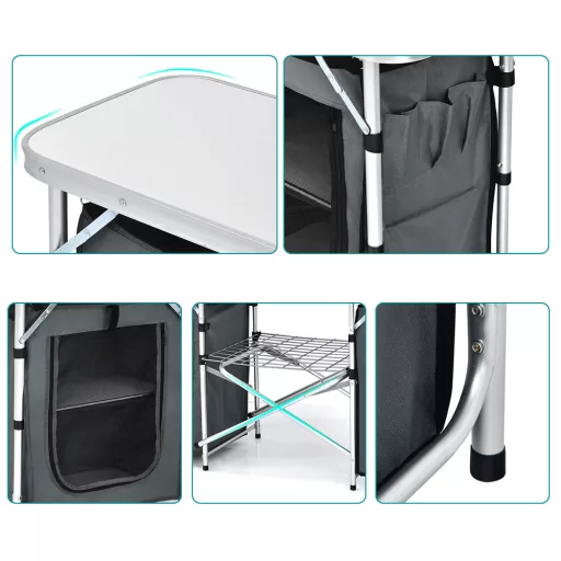 Összecsukható kemping konyha tárolórendszerrel