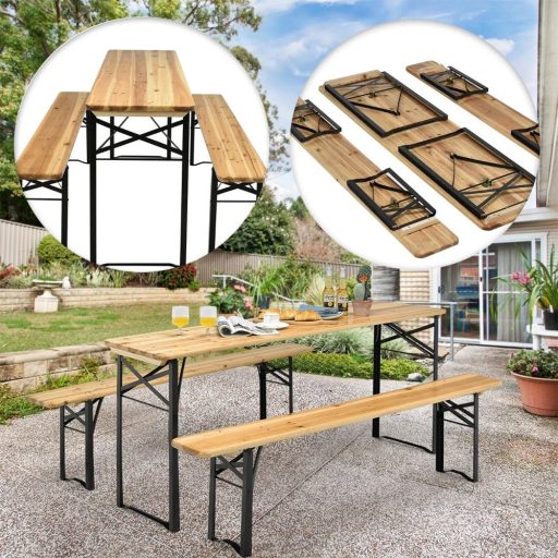 Fa kerti piknik asztal 2 paddal