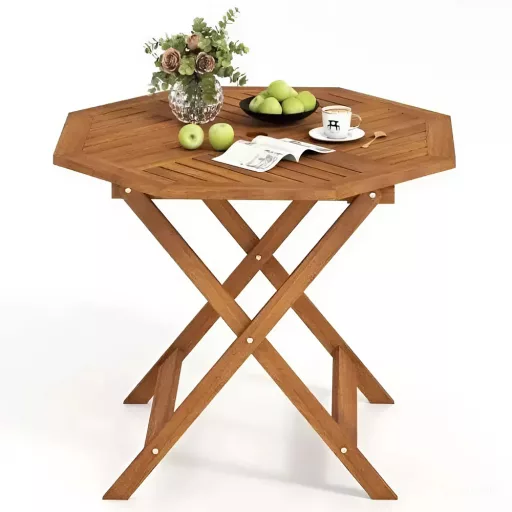 Nyolcszögletű fa kisasztal