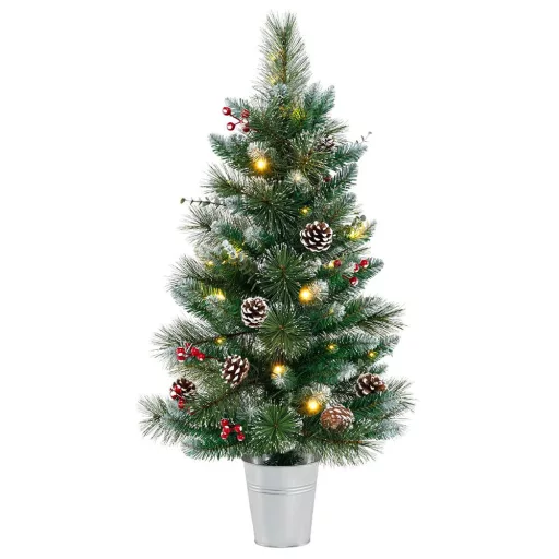 Díszített műfenyő 20 meleg LED-es fénnyel 90cm