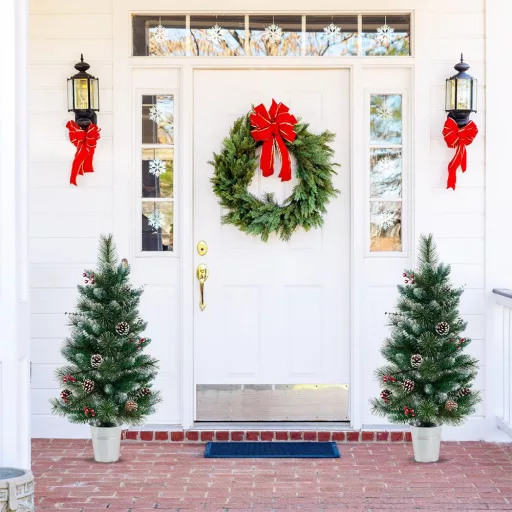 Díszített műfenyő 20 meleg LED-es fénnyel 90cm