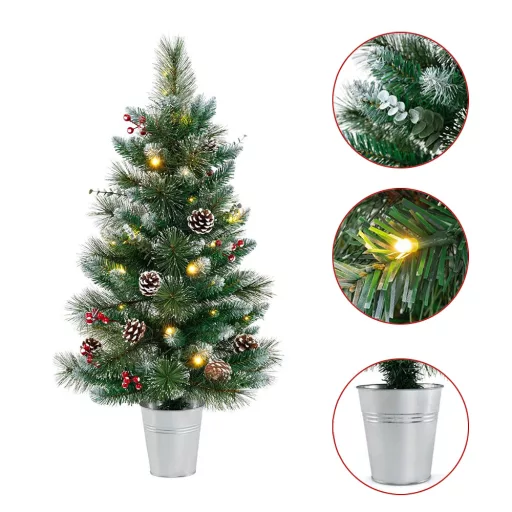 Díszített műfenyő 20 meleg LED-es fénnyel 90cm