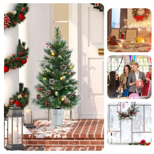 Díszített műfenyő 20 meleg LED-es fénnyel 90cm