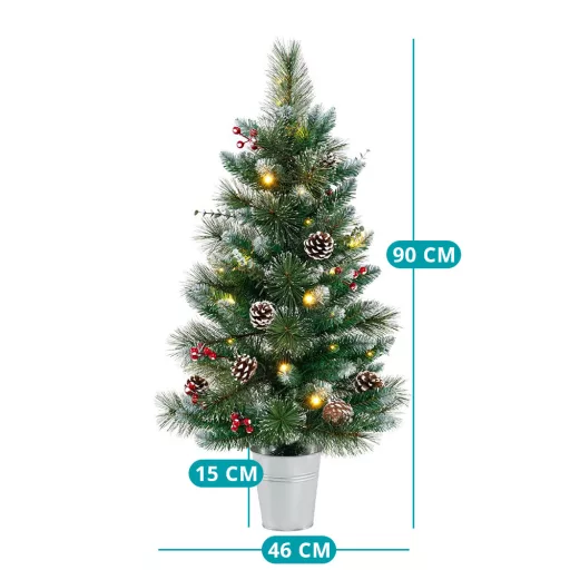 Díszített műfenyő 20 meleg LED-es fénnyel 90cm
