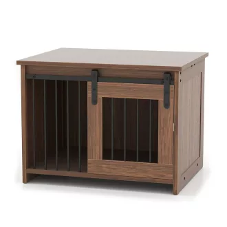 Rusztikus beltéri kutyakennel, barna