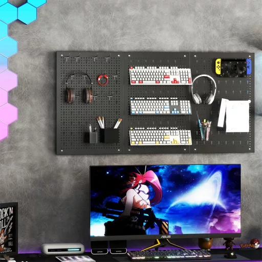 Fém szerszámtároló 9 rekesszel és akasztókkal