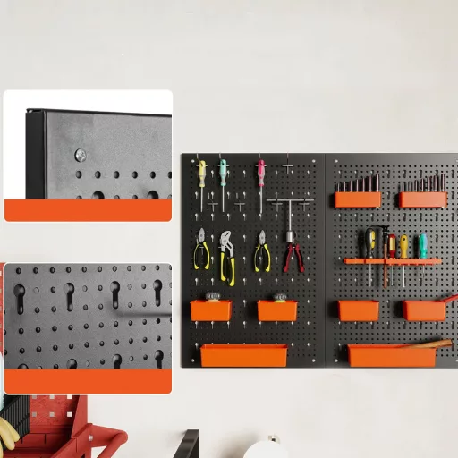 Fém szerszámtároló 9 rekesszel és akasztókkal