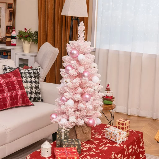 Havas műfenyő gömbökkel 90cm rózsaszín
