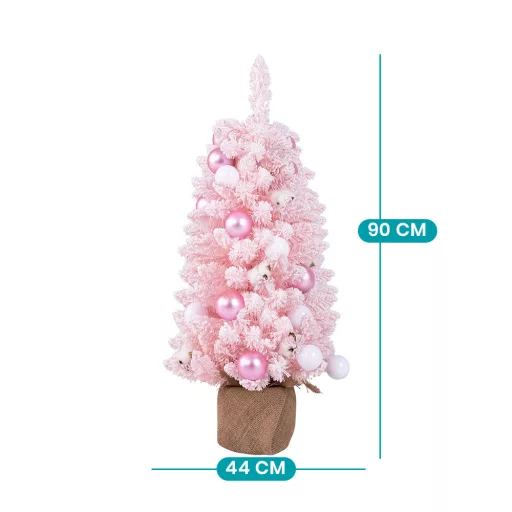 Havas műfenyő gömbökkel 90cm rózsaszín