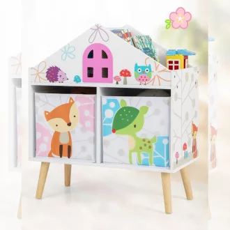 Babaház formájú könyvespolc 2db tárolóval