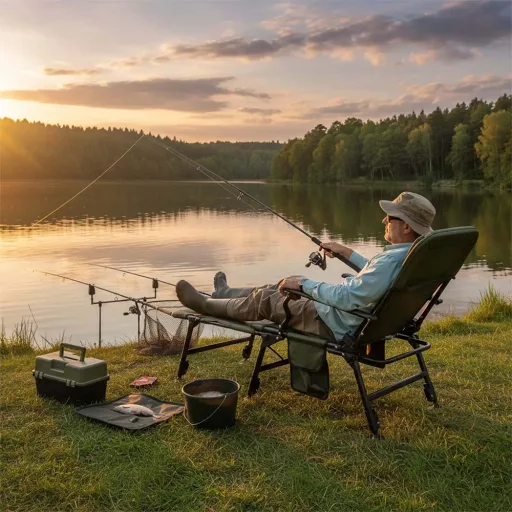 Nagyméretű horgászszék lábtartóval
