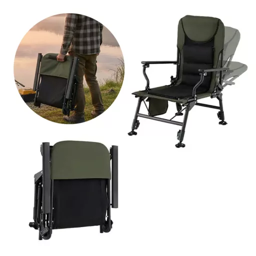 Nagyméretű horgászszék lábtartóval