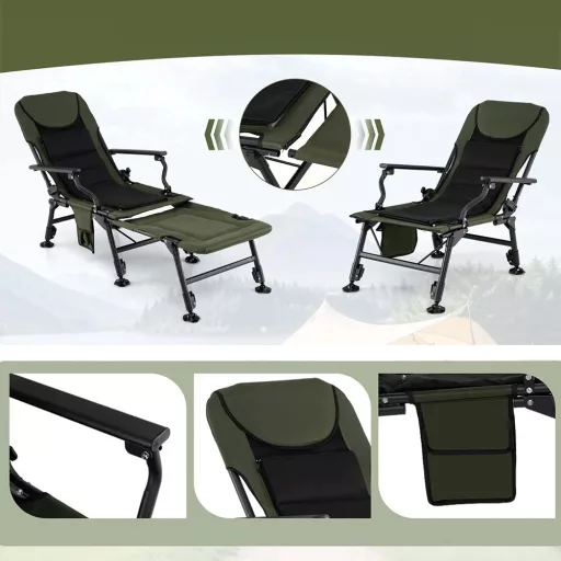 Nagyméretű horgászszék lábtartóval