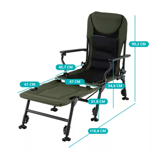 Nagyméretű horgászszék lábtartóval