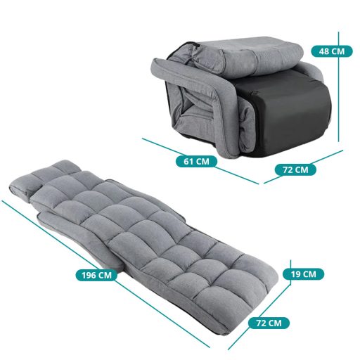 Összecsukható kanapéágy 6 állítható pozícióval, világoszürke