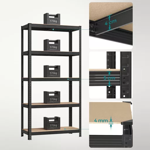 5-szintes acél polcrendszer, 2db, fekete