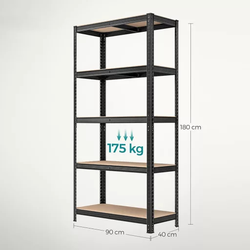 5-szintes acél polcrendszer, 2db, fekete