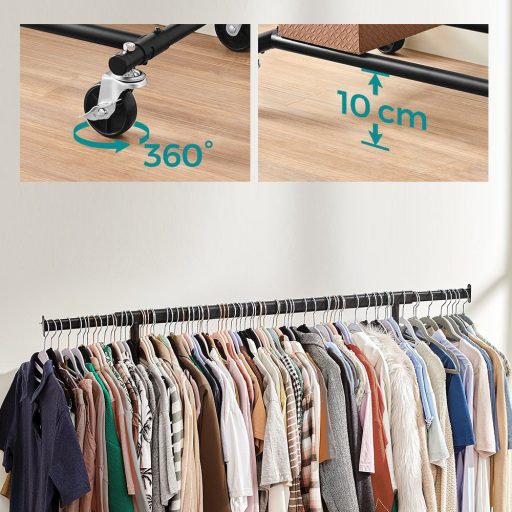 Állítható magasságú gurulós ruhatartó állvány, fekete