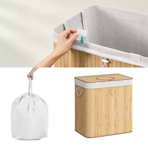 Bambusz szennyestartó kivehető hálóval