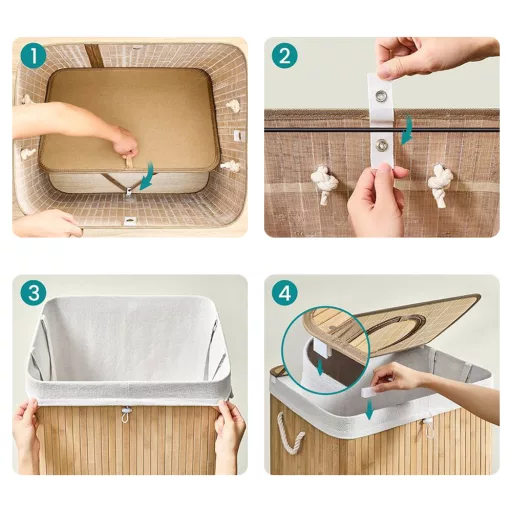 Bambusz szennyestartó kivehető hálóval