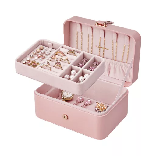 Ékszertartó rózsaszín 16x11x7,8cm