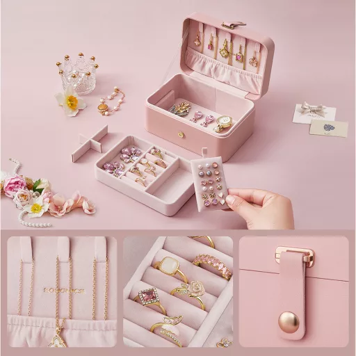 Ékszertartó rózsaszín 16x11x7,8cm