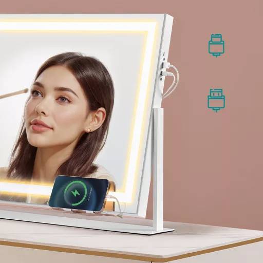 LED-es sminktükör telefontartóval