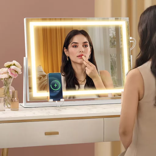 LED-es sminktükör telefontartóval