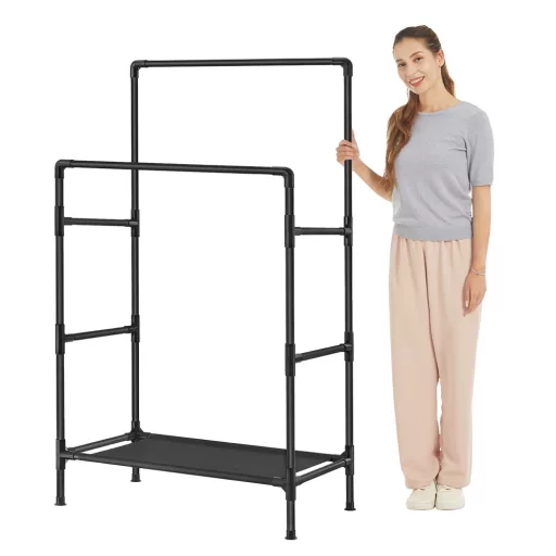 2 akasztós ruhtartó állvány, fekete