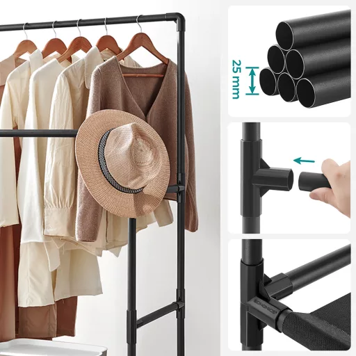 2 akasztós ruhtartó állvány, fekete