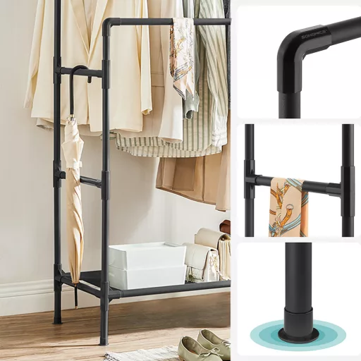 2 akasztós ruhtartó állvány, fekete