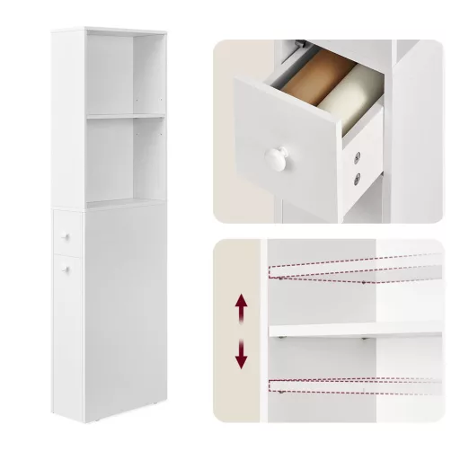 Oldalán 2 polcos kihúzható fürdőszobaszekrény, 134.4x40x18 cm