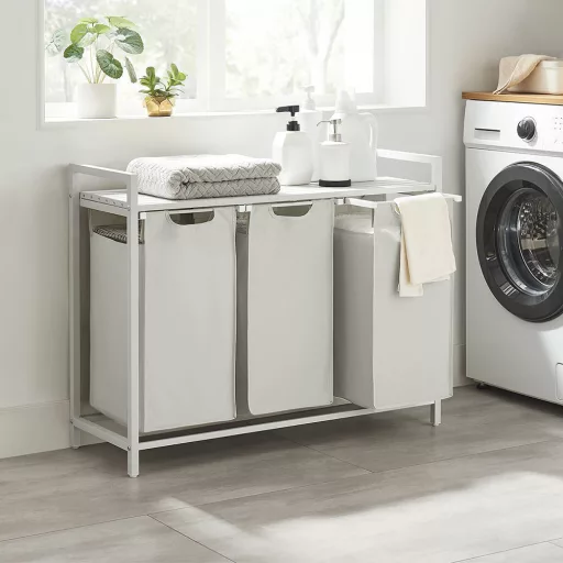 3 rekeszes szennyestartó, törtfehér