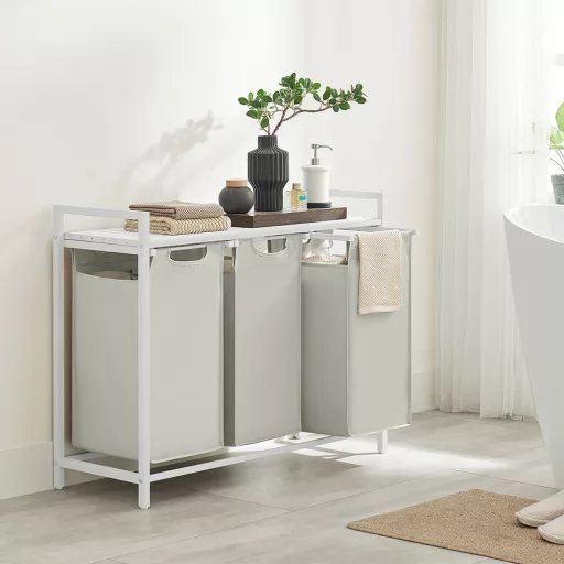 3 rekeszes szennyestartó, törtfehér