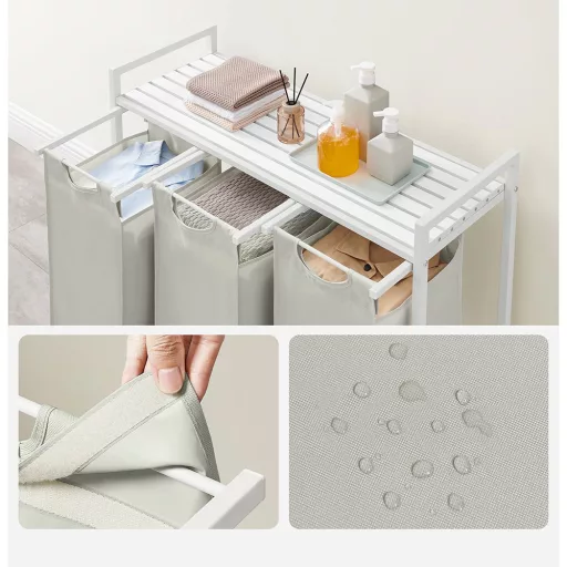 3 rekeszes szennyestartó, törtfehér