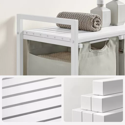 3 rekeszes szennyestartó, törtfehér